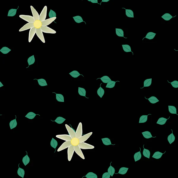 Flores Con Hojas Fondo Sin Costuras Ilustración Vectorial — Vector de stock