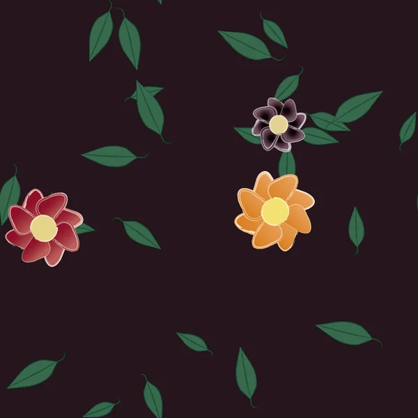 Flores Con Hojas Fondo Sin Costuras Ilustración Vectorial — Vector de stock