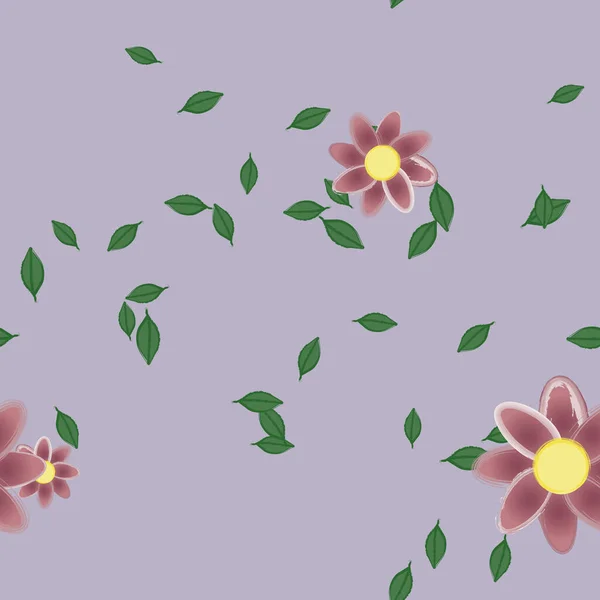 Flores Com Folhas Sem Costura Fundo Ilustração Vetorial —  Vetores de Stock