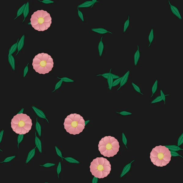 Blommor Med Blad Sömlös Bakgrund Vektor Illustration — Stock vektor