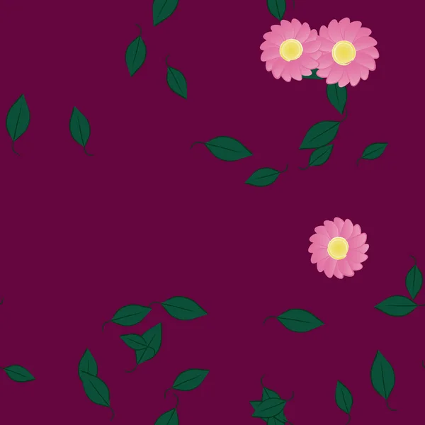 Flores Con Hojas Fondo Sin Costuras Ilustración Vectorial — Vector de stock