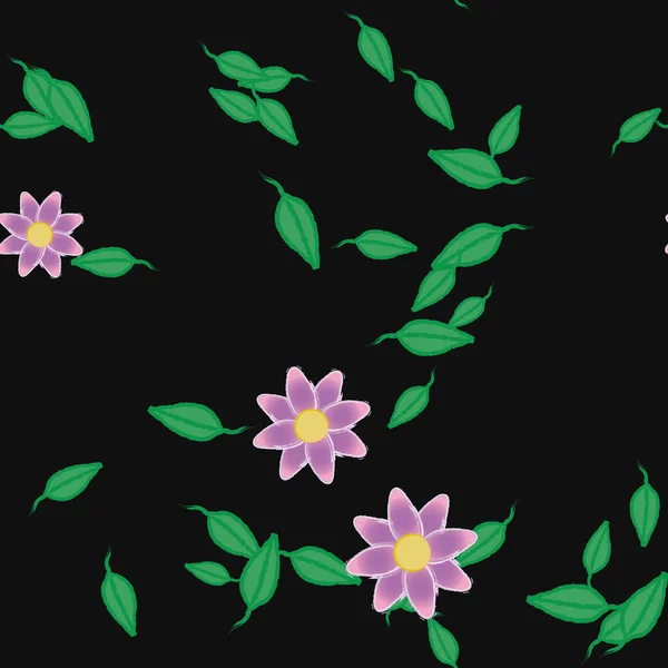 Fleurs Avec Feuilles Fond Sans Couture Illustration Vectorielle — Image vectorielle