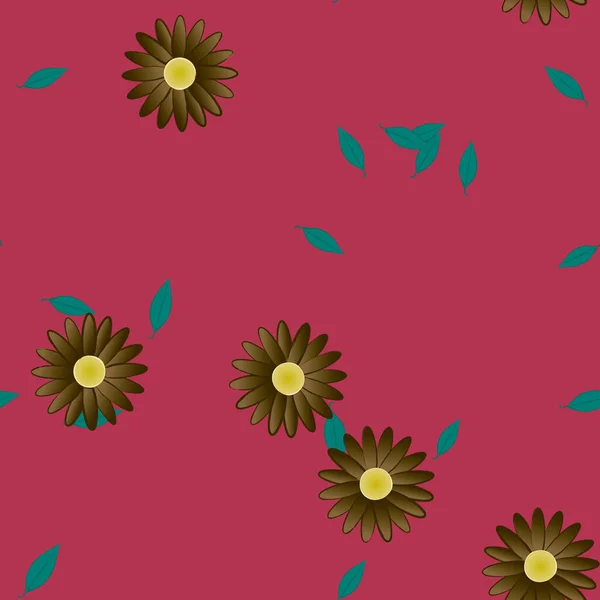 Flores Con Hojas Fondo Sin Costuras Ilustración Vectorial — Archivo Imágenes Vectoriales