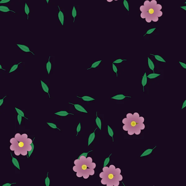 Fleurs Avec Feuilles Fond Sans Couture Illustration Vectorielle — Image vectorielle