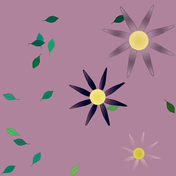 Vector Ilustración Flores Verano Pétalos Con Hojas Fondo Botánico — Vector de stock