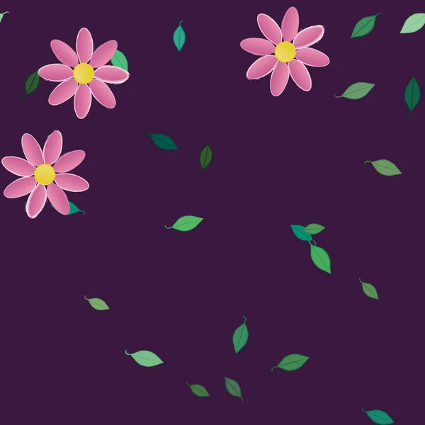 Blumen Mit Blättern Nahtloser Hintergrund Vektorillustration — Stockvektor