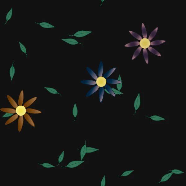 Flores Con Hojas Fondo Sin Costuras Ilustración Vectorial — Vector de stock