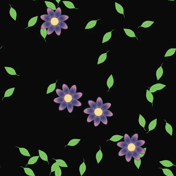 Flores Con Hojas Fondo Sin Costuras Ilustración Vectorial — Vector de stock