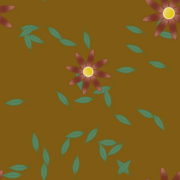 Vector Ilustración Flores Verano Pétalos Con Hojas Fondo Botánico — Vector de stock