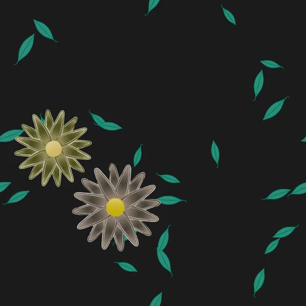 Flores Con Hojas Fondo Sin Costuras Ilustración Vectorial — Vector de stock