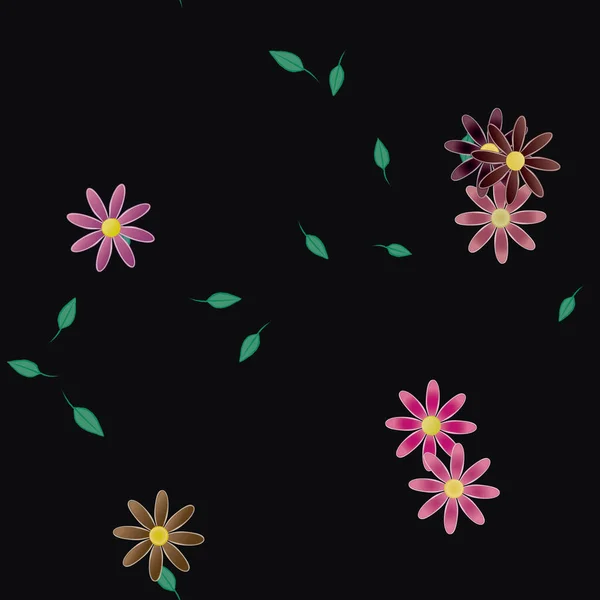 Flores Con Hojas Fondo Sin Costuras Ilustración Vectorial — Vector de stock