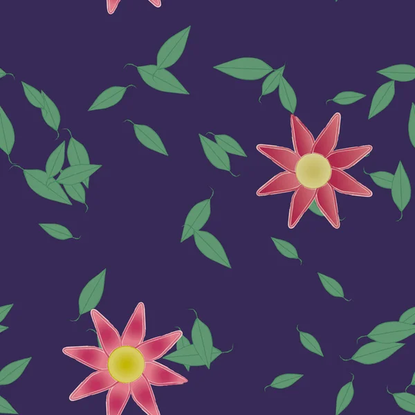 Fleurs Avec Feuilles Fond Sans Couture Illustration Vectorielle — Image vectorielle