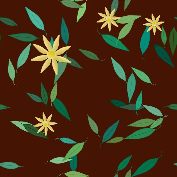 Fleurs Avec Feuilles Fond Sans Couture Illustration Vectorielle — Image vectorielle