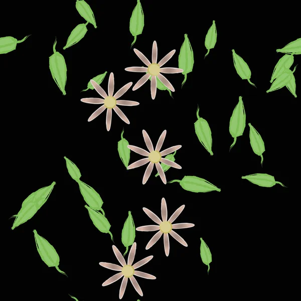 Bloemen Met Bladeren Naadloze Achtergrond Vector Illustratie — Stockvector