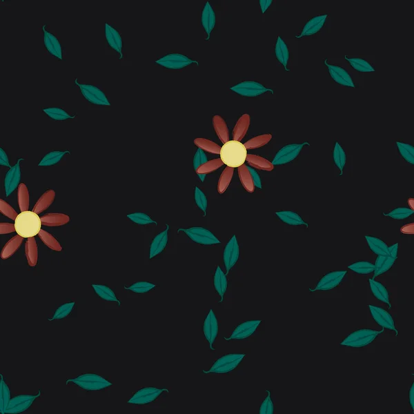 Flores Con Hojas Fondo Sin Costuras Ilustración Vectorial — Archivo Imágenes Vectoriales