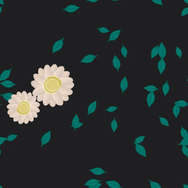 Flores Pétalos Con Hojas Fondo Sin Costuras Vector Ilustración — Vector de stock