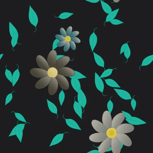 Bloemen Met Bladeren Naadloze Achtergrond Vector Illustratie — Stockvector