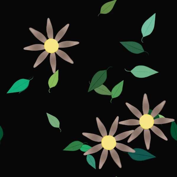 Illustration Vectorielle Pétales Fleurs Été Avec Feuilles Fond Botanique — Image vectorielle