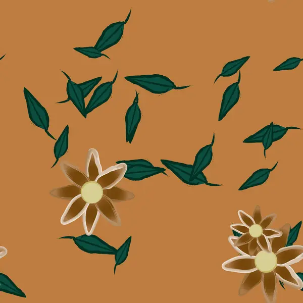 Flores Con Hojas Fondo Sin Costuras Ilustración Vectorial — Archivo Imágenes Vectoriales