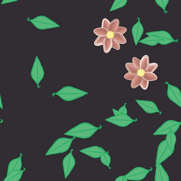 Fleurs Avec Feuilles Fond Sans Couture Illustration Vectorielle — Image vectorielle