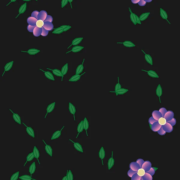 Fleurs Avec Feuilles Fond Sans Couture Illustration Vectorielle — Image vectorielle