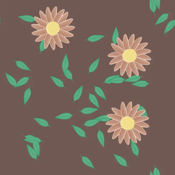 Fleurs Avec Feuilles Fond Sans Couture Illustration Vectorielle — Image vectorielle