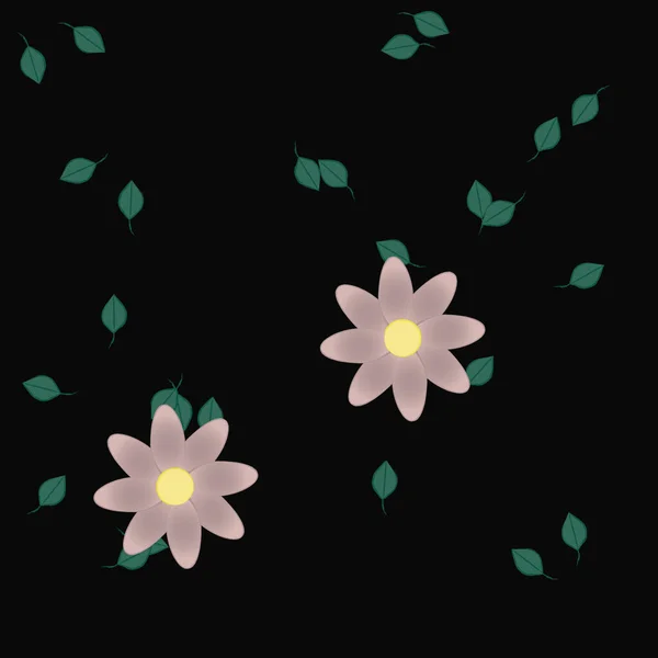 Illustration Vectorielle Pétales Fleurs Été Avec Feuilles Fond Botanique — Image vectorielle