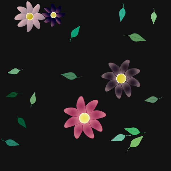 Illustration Vectorielle Pétales Fleurs Été Avec Feuilles Fond Botanique — Image vectorielle