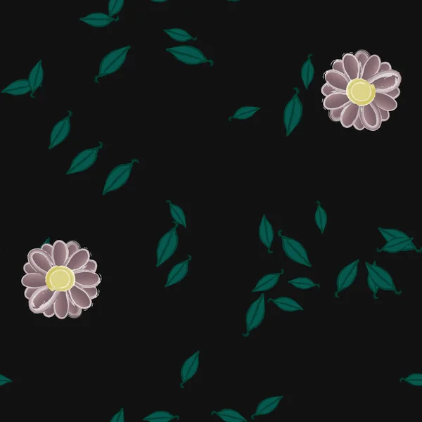 Flores Con Hojas Fondo Sin Costuras Ilustración Vectorial — Vector de stock