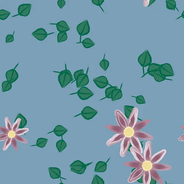 Flores Pétalos Con Hojas Fondo Sin Costuras Vector Ilustración — Vector de stock