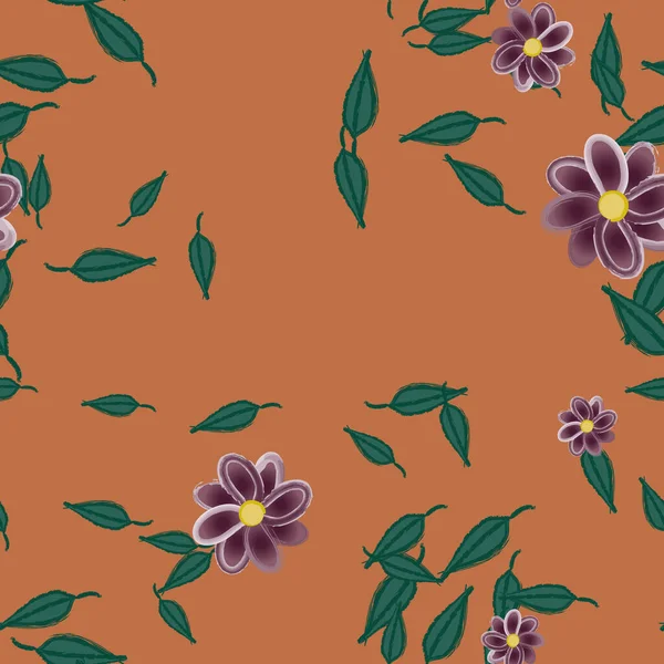 Flores Con Hojas Fondo Sin Costuras Ilustración Vectorial — Vector de stock