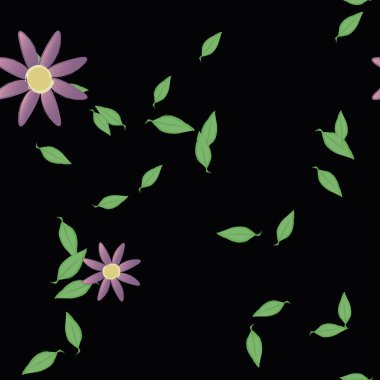 Yapraklı ve pürüzsüz arkaplanı olan yaz çiçeklerinin vektör çizimi