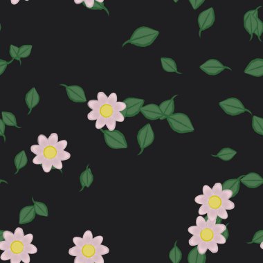 Yapraklı ve pürüzsüz arkaplanı olan yaz çiçeklerinin vektör çizimi