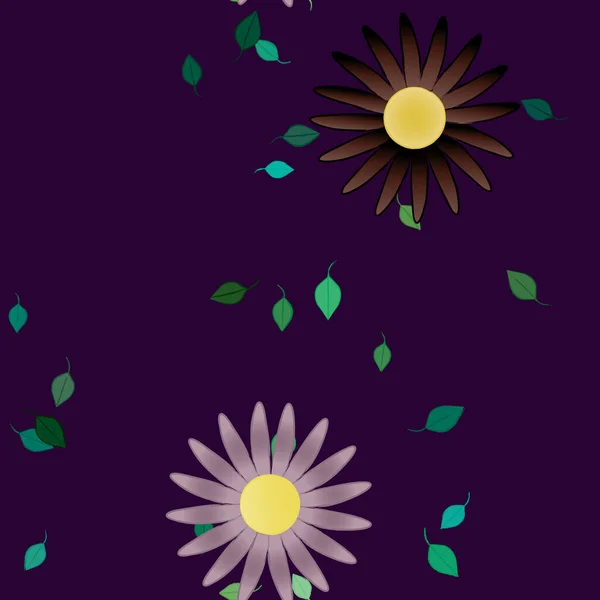 Vector Ilustración Flores Verano Pétalos Con Hojas Fondo Botánico — Vector de stock