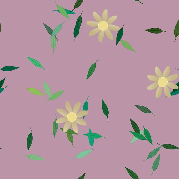 Flores Com Folhas Sem Costura Fundo Ilustração Vetorial —  Vetores de Stock