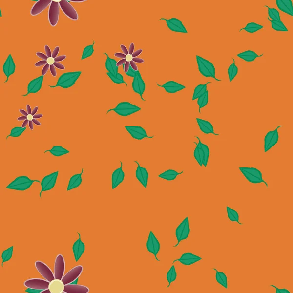 Flores Con Hojas Fondo Sin Costuras Ilustración Vectorial — Vector de stock