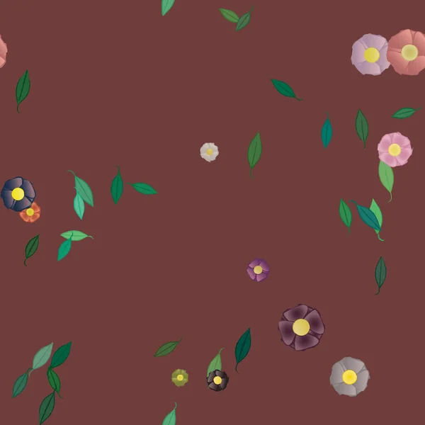 Flores Con Hojas Fondo Sin Costuras Ilustración Vectorial — Archivo Imágenes Vectoriales