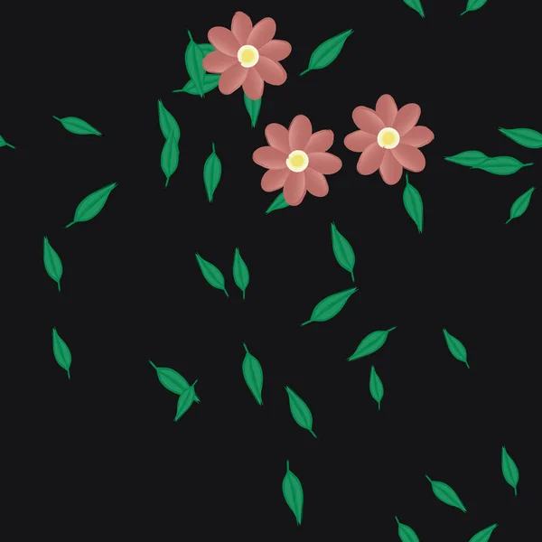 Flores Con Hojas Fondo Sin Costuras Ilustración Vectorial — Archivo Imágenes Vectoriales