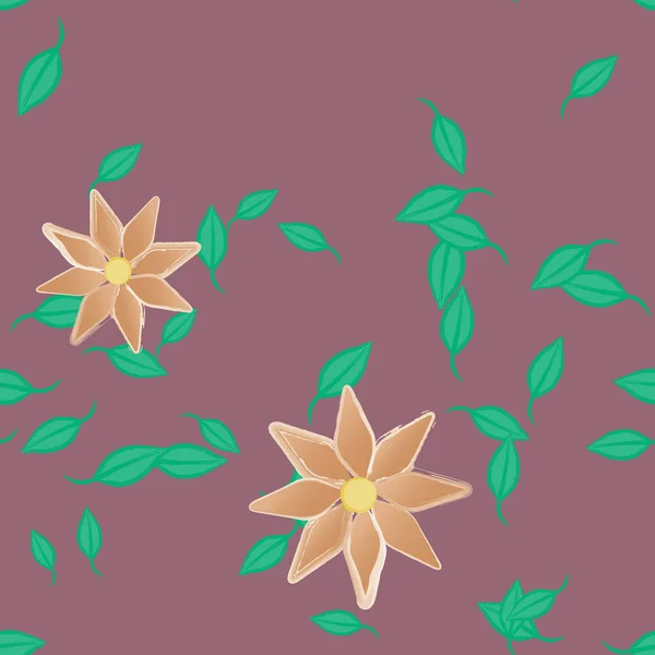 Fleurs Avec Feuilles Fond Sans Couture Illustration Vectorielle — Image vectorielle