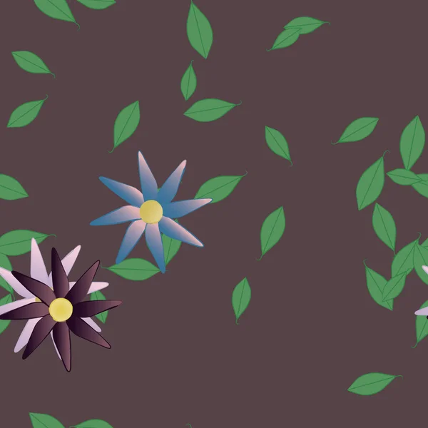 Летние Цветы Лепестки Листьями Бесшовный Фон Векторная Иллюстрация — стоковый вектор
