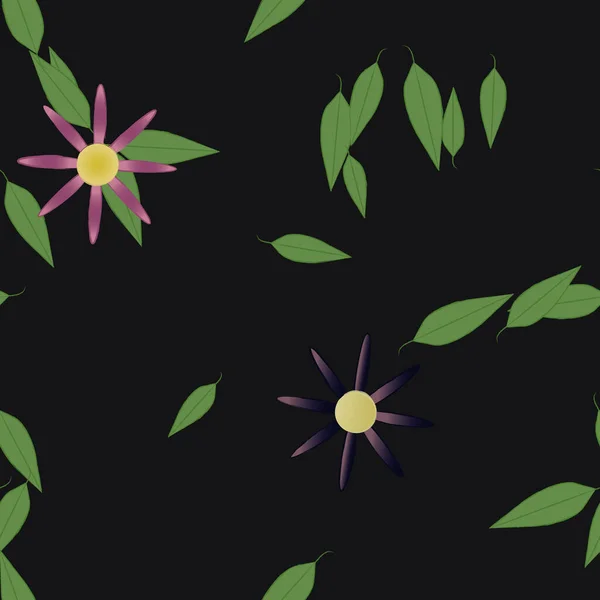 Fleurs Avec Feuilles Fond Sans Couture Illustration Vectorielle — Image vectorielle