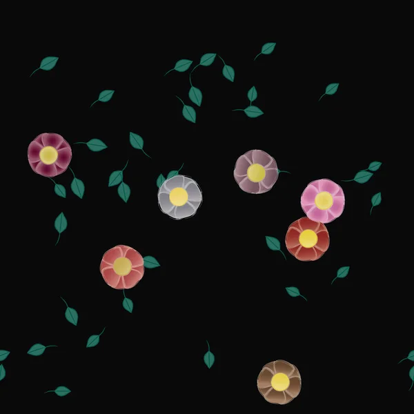 Flores Com Folhas Sem Costura Fundo Ilustração Vetorial — Vetor de Stock