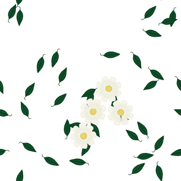 Blumen Mit Blättern Nahtloser Hintergrund Vektorillustration — Stockvektor