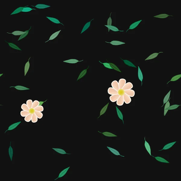 Flores Com Folhas Sem Costura Fundo Ilustração Vetorial —  Vetores de Stock