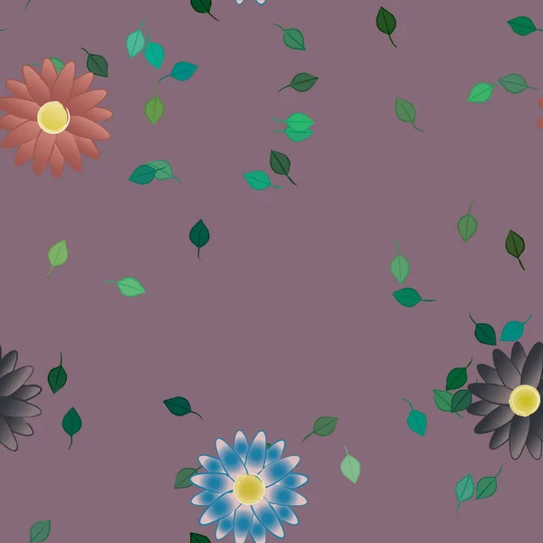 Flores Con Hojas Fondo Sin Costuras Ilustración Vectorial — Archivo Imágenes Vectoriales