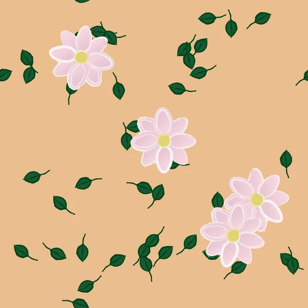 Illustration Vectorielle Pétales Fleurs Été Avec Feuilles Fond Botanique — Image vectorielle