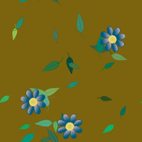 Fleurs Avec Feuilles Fond Sans Couture Illustration Vectorielle — Image vectorielle