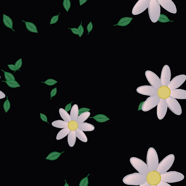 Flores Con Hojas Fondo Sin Costuras Ilustración Vectorial — Vector de stock