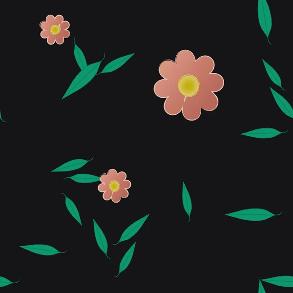 Flores Com Folhas Sem Costura Fundo Ilustração Vetorial — Vetor de Stock