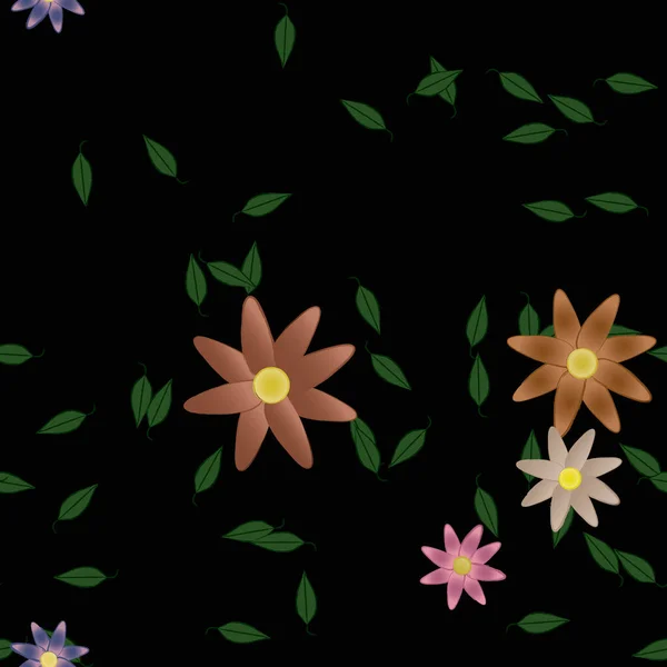 Flores Con Hojas Fondo Sin Costuras Ilustración Vectorial — Vector de stock